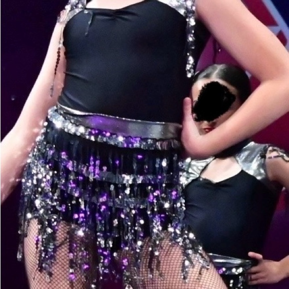 Child Large Sparkling Black and Silver Dance Costume